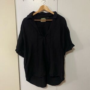 Cubavera Black Linen Blouse